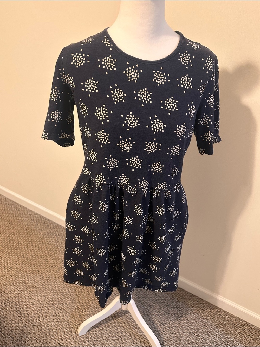 Boden Miranda Navy Short Sleeve Dot-Cluster Dress Size 8